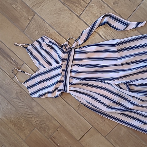 Jumpsuit Romper Long M Pink Blue Strip Lined Halter Top - Picture 3 of 12